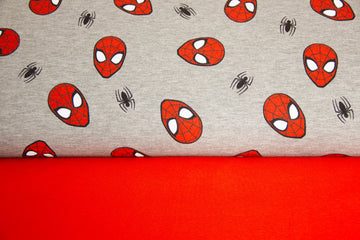 Stoffpaket French Terry + Bündchen "Spider-Man", grau meliert, rot